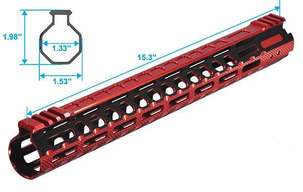 Leapers UTG PRO Ultra Slim 15" Handguard for AR15. M-LOK. Black/Red